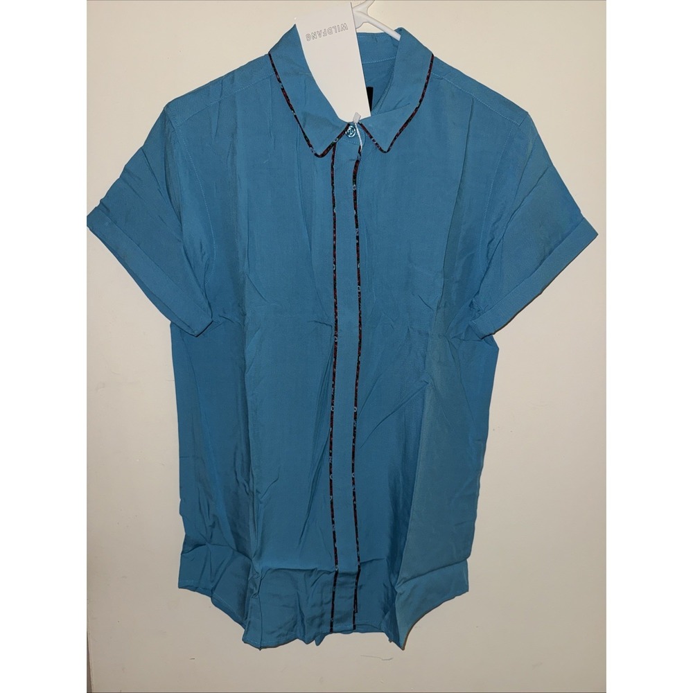 Wildfang The Empower Teal Blue Piped Floral Button Up Shirt XS Fits Up To M